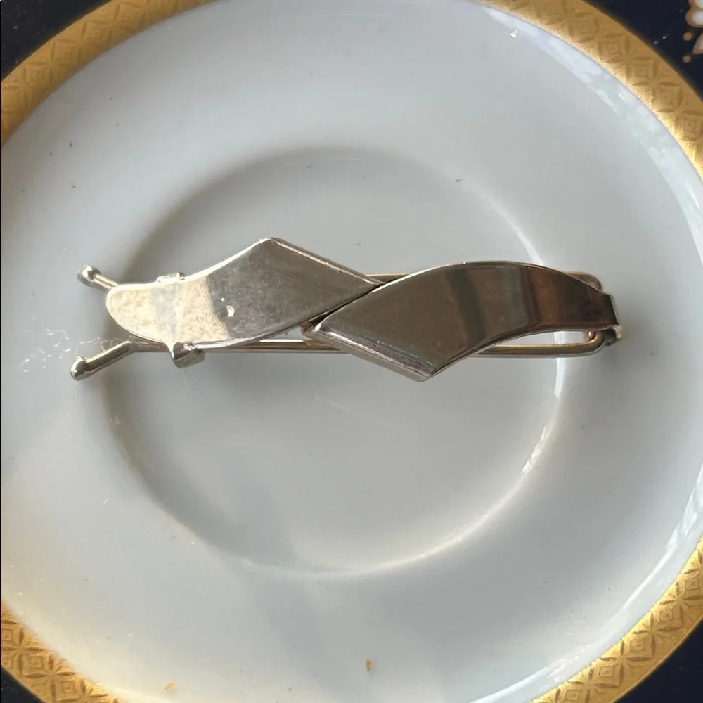 Vintage Modernist Silver Metal Hair Barrette